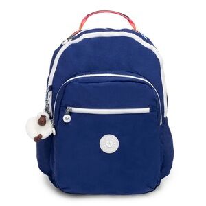 NWT Kipling Seoul Go Large 15" School Backpack in‎ Admiral Blue / Rainbow Straps
